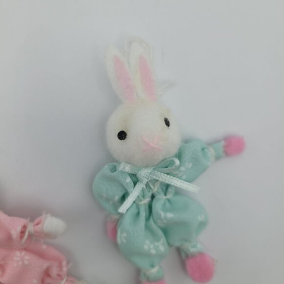 Handmade Bunny Easter Ornament Small Rabbit Felt 3 Inch Bending Ribbon Spring - Picture 3 of 8
